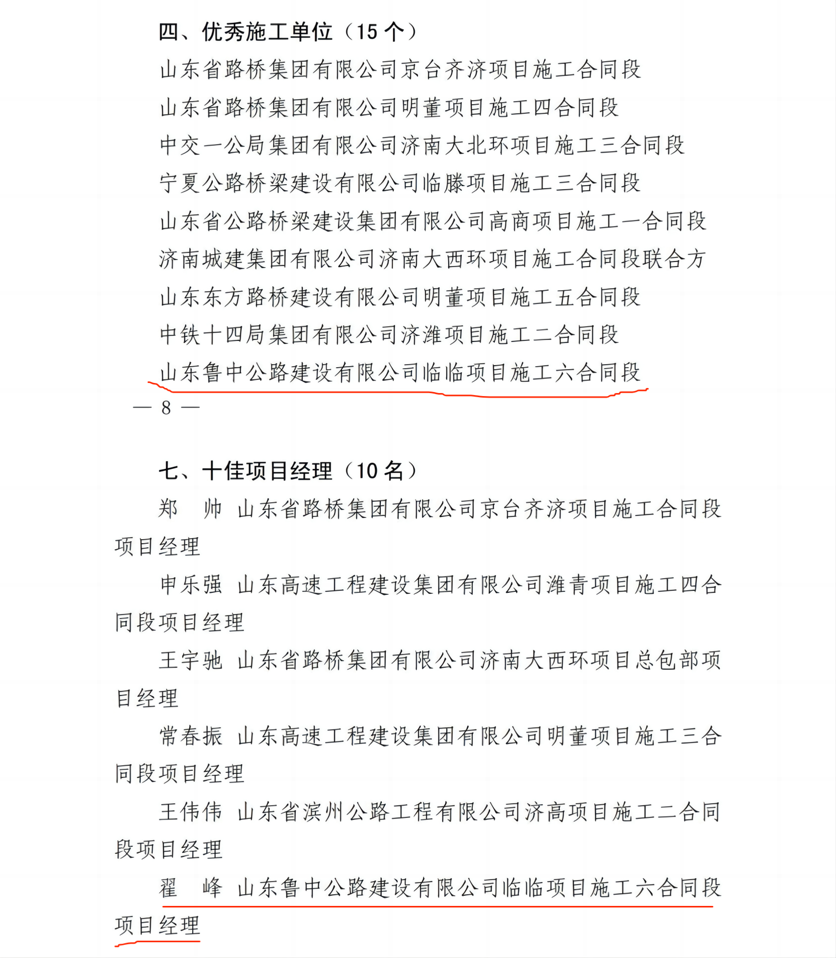 山东高速集团关于对 2022 年度劳动竞赛暨工程建设优秀单位、个人表彰